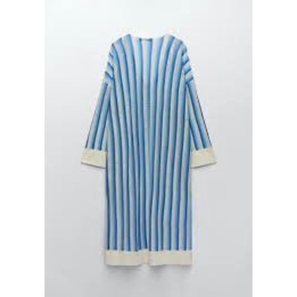 Women’s Blue and White Striped Linen Zara V-Neck Tunic Dress - Picture 10 of 14